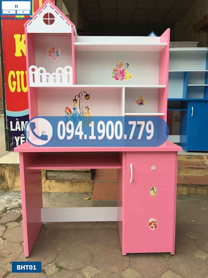 Bàn học trẻ em liền giá sách chóp ngôi nhà nhỏ nhựa Đài Loan BHT01