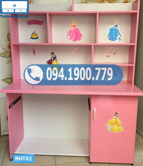 Bàn học nhựa Đài Loan cho bé liền giá sách hở nóc BHT02