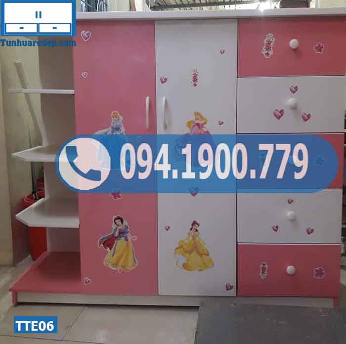 Tủ nhựa quần áo trẻ em 2 buồng 5 ngăn kéo 1 hộc TTE06