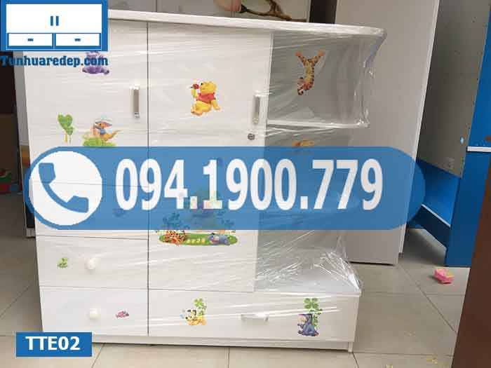 Tủ nhựa quần áo cho bé 2 buồng 1 hộc TTE02